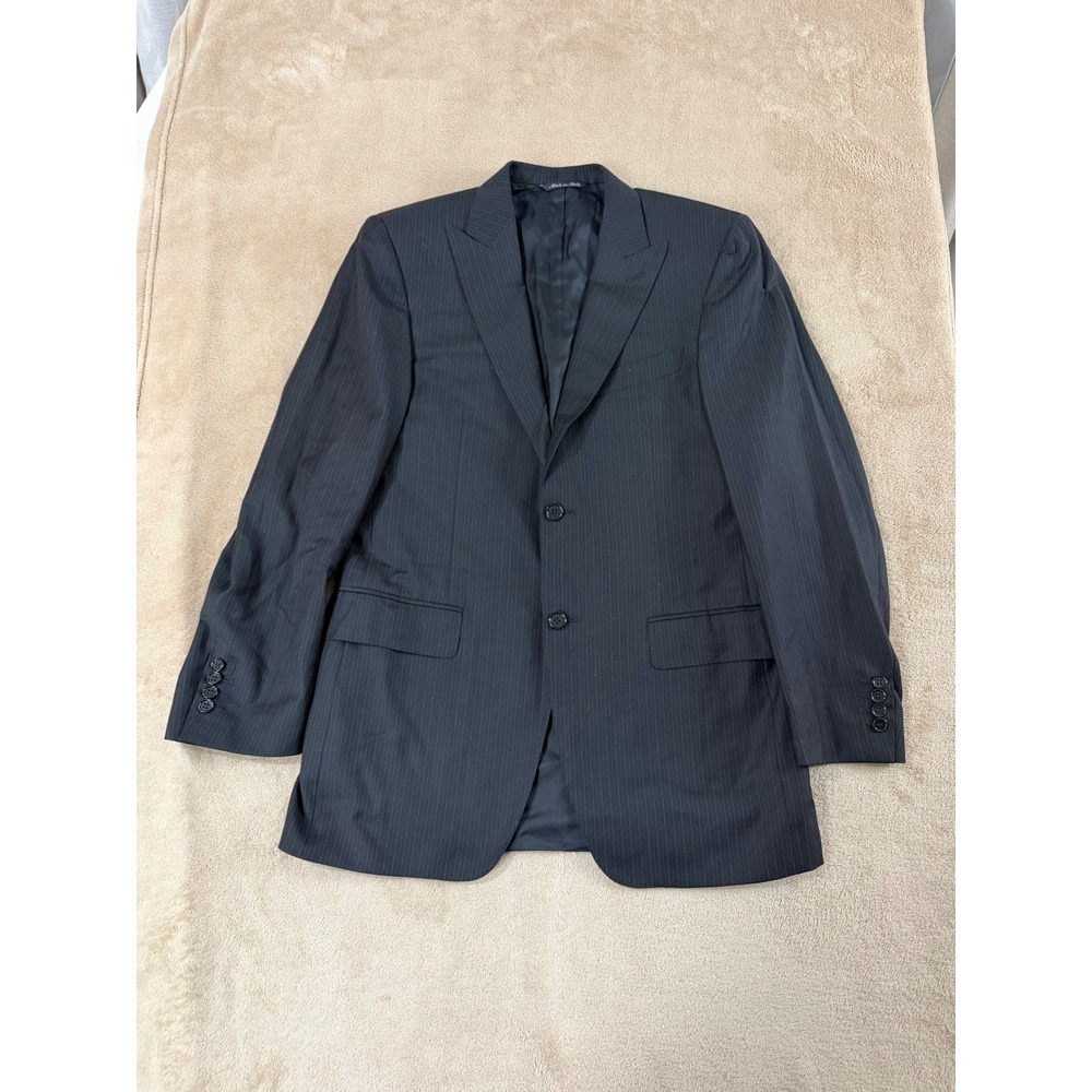 Canali Pinstrip Suit Jacket‎ Blazer Men size 48R Black Made in Italy 100% Wool